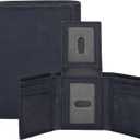 Real Leather Mens Trifold Wallet RFID Blocking Slim Minimalist Front Pocket - Thin & Stylish with ID Window in Gift Box (Vintage Black)