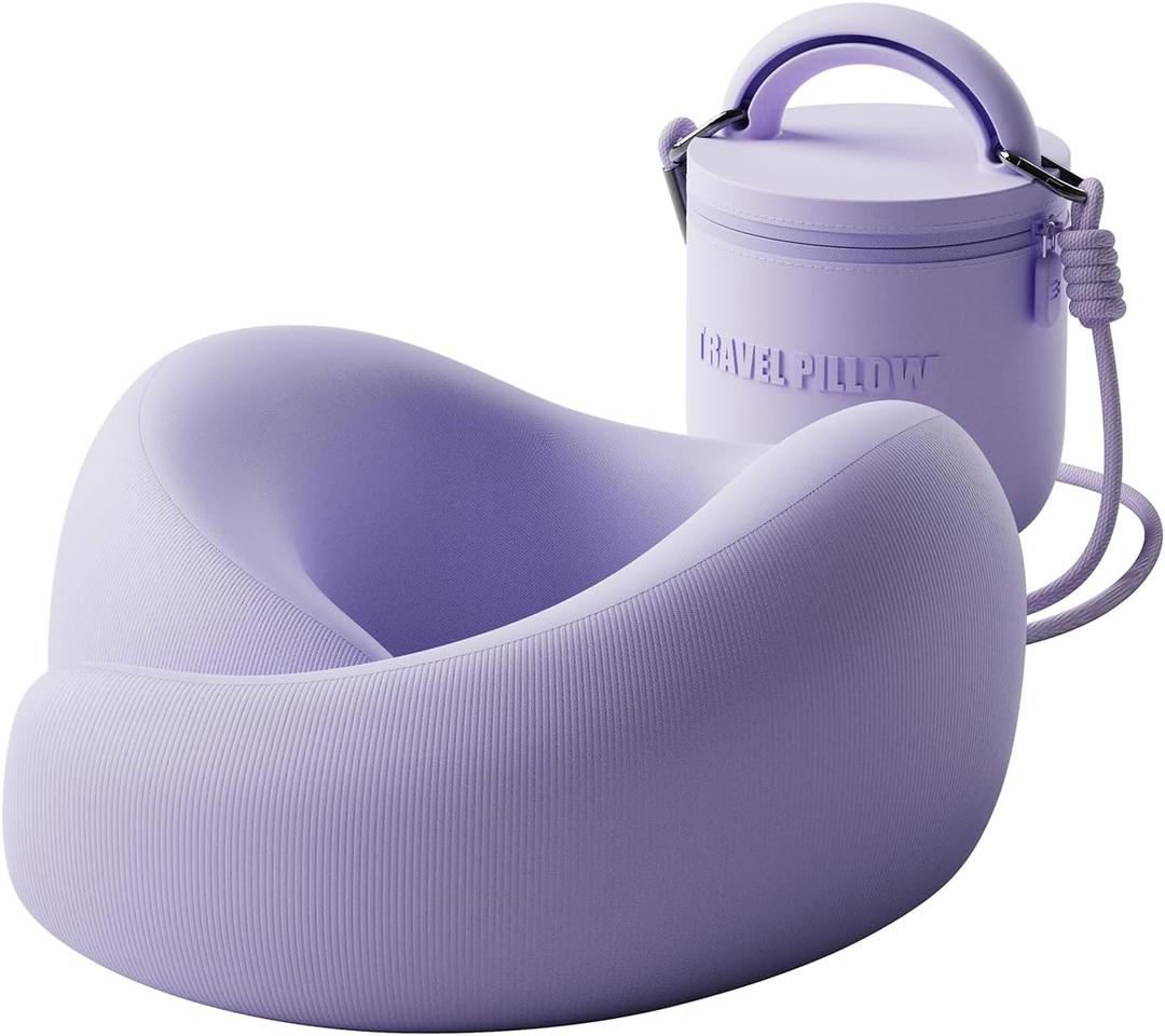 Travel Pillow - Memory Foam Neck Pillow Airplane, Neck Travel Airplane Pillow for Long Flight, 360 Support, Machine Washable (Purple)
