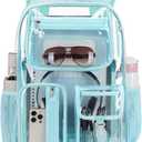 Cusangel Clear Light Blue Backpack For Girls, Heavy Duty Transparent BookBag, 16inch TPU Large Capacity See Through Bag for Sport Events, Travel, Stadiums, Work (Aqua)