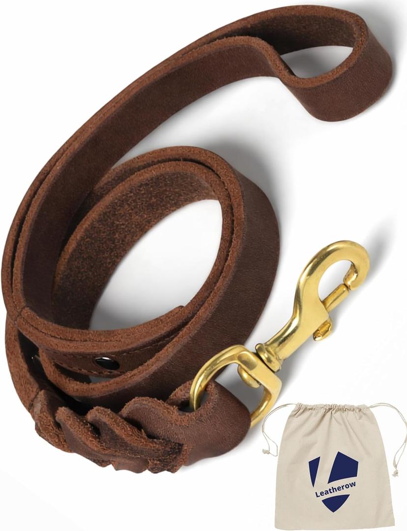 Leather 2 Foot Dog Leash Brown - Short Dog Leash for Training Large & Medium Dogs - Traffic Lead Short Lead 2ft - Full Grain Heavy Duty to Control Service K9 in City 