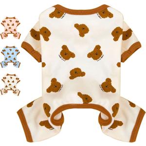 Dog Pajamas Small Sized Dog Onesie Clothes Soft Stretchy Puppy Pajamas for Small Dogs Cats Girl Pet Costume Cute Bear Printed Pjs Outifts French Bulldog Chihuahua Doggie Clothing (Small(suggest length of back 7.1''), White)