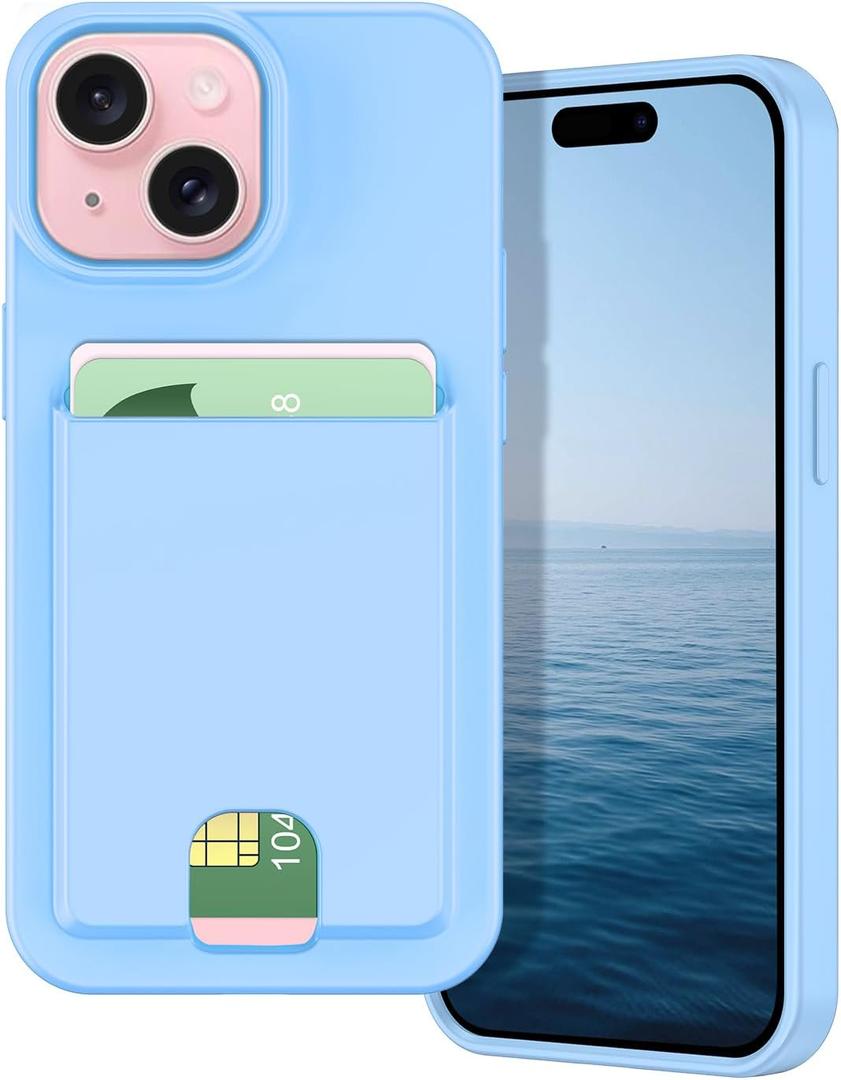 Petocase for iPhone 15 Wallet Case Card Holder Slot Slim Fit Flexible TPU Gel Rubber Soft Skin Silicone Protective Phone Case Cover for Apple iPhone 15 6.1 inch Light Blue