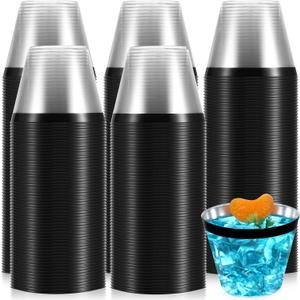 Lounsweer 100 Pcs 9 oz Plastic Cups with Black Rimmed Clear Cocktail Cups Heavy Duty Disposable Wine Glasses for Wedding Birthday Bridal Shower Baby Shower Party Holiday Celebrations