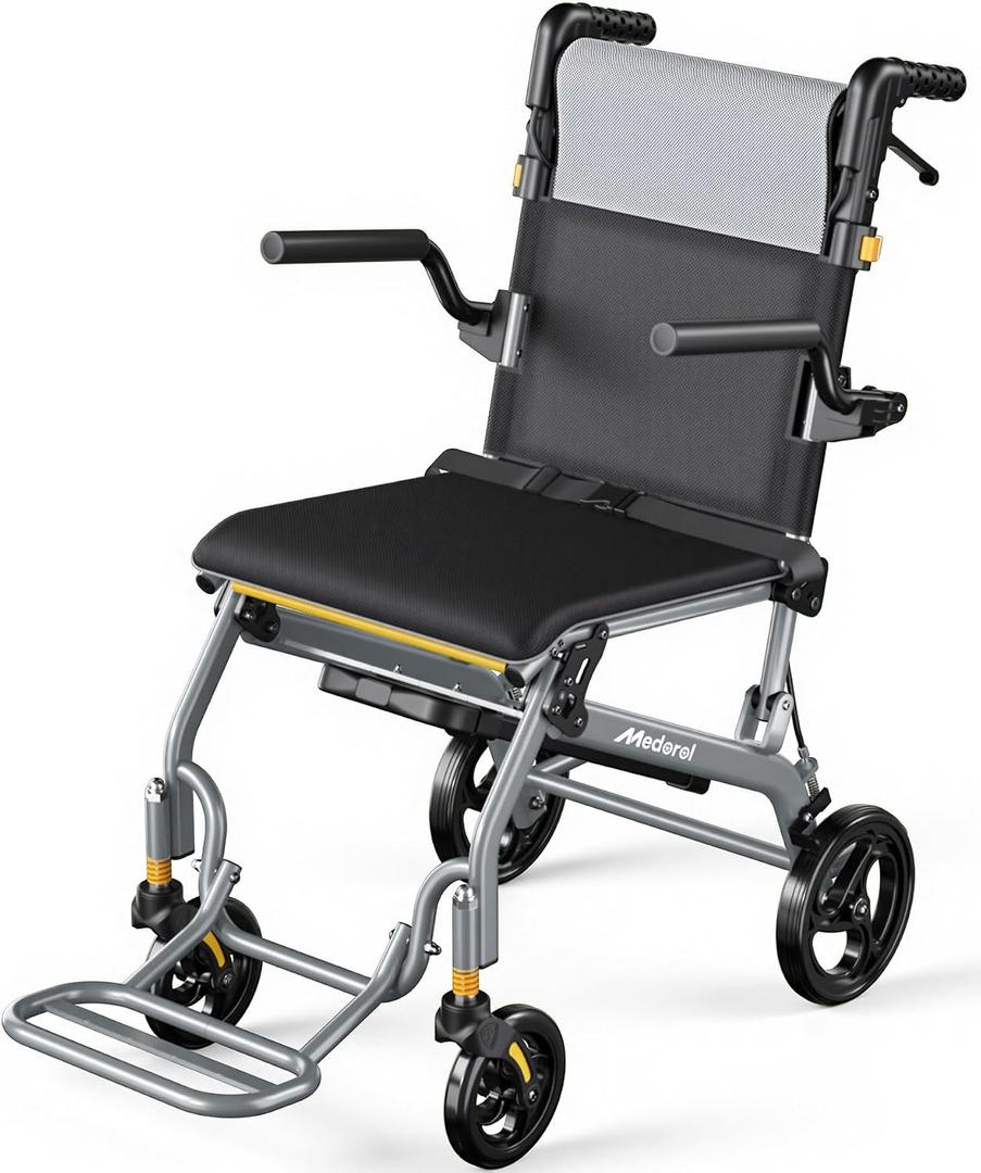 Transport Wheelchairs for Adults Lightweight Foldable Transport Chair with Telescopic Handle, Portable Folding Travel Transfer Wheel Chairs for Seniors