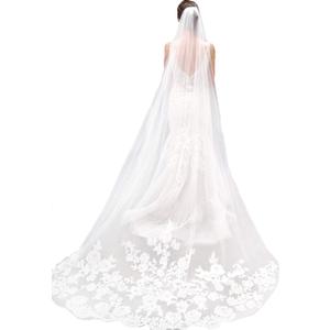 MisShow White Ivory Wedding Veils Lace Edge Cathedral Length Wedding Bridal Veil with Comb for Women, 118 Inches, Ivory