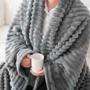 Grey Fleece Throw Blanket 50”×60” for Couch Sofa Bed,Super Soft Cozy Plush Microfiber Flannel Blanket with Stripes Design Lightweight for Adults,Woman,Girls