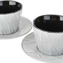 Ceramic Espresso Cups with Saucers 6 oz,Coffe Cups for Cappuccino,Latte,Tea with Saucers Set of 2 - Geometry - Gray