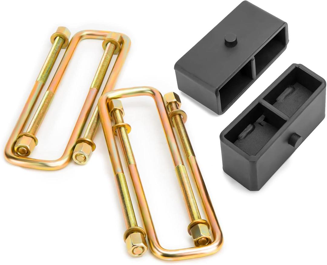 Dynofit 2 Inch Rear Lift Blocks for Tacoma & Tundra, Rear Leveling Block Kit Compatible with 2005-2023 Toyota Tacoma and 1999-2021 Tundra, Suspension Square Leaf Spring Ubolts Kit