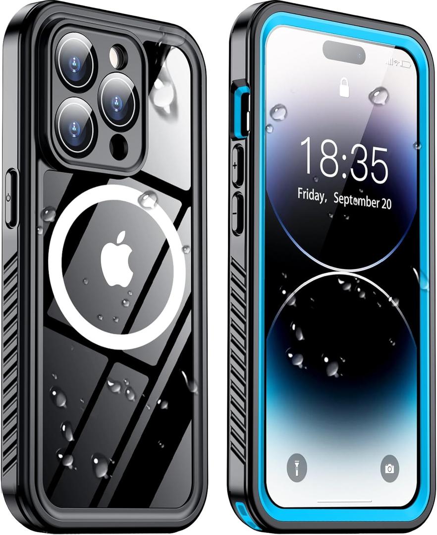 Temdan Magnetic for iPhone 14 Pro Case Waterproof,Built-in Screen Protector[IP68 Underwater][Upgrade Military Dropproof][Compatible with MagSafe] Full Body Shockproof for Phone Case 6.1'' - Blue