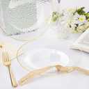 DaYammi 100 Pcs Gold Plastic Plates - 10 inch Clear Gold Dinner Plates Plastic Plates Disposable - Hammer Pattern Design - Fancy Disposable Plate - Heavy Duty Party Plate Ideal for Wedding