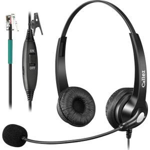 Callez RJ9 Phone Headset with Microphone Noise Cancelling Office Telephone Headsets Compatible with Polycom VVX411 VVX311 VVX410 VVX500 Avaya 1416 1408 Mitel 5330e Shoretel 230 NEC Allworx Toshiba (Black)