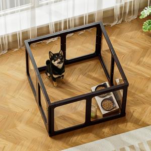 Acrylic Clear Dog Play Pen Indoor, Plastic Puppy Playpen with Door, Clear PlayPen for Dog Cat Rabbit Ferret, Easy Assemble Pen, Preferable Small Cage, 23.6" H, 10PCS, Black
