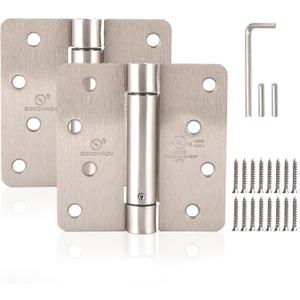 Self Closing Door Hinge 4 inch Satin Nickel Auto Close Hinges Adjustable 4" x 4" Spring Hinges Door Closer Hinge 1/4" Radius Corner Commercial Auto Self-Closing Hinge UL Listed, 2 Pieces