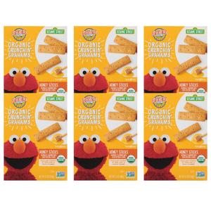 Earth's Best Organic Kids Snacks, Sesame Street Toddler Snacks, Organic Crunchin' Grahams for Toddlers 2 Years and Older, Honey Sticks with other Natural Flavors, 5.3 oz Box (Pack of 6) (EXP 06/27/26)