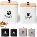 DD DEFINED DECO Dog Treat Container Set of 2, White Dog Treat Container, Dog Cookie Jar for Kitchen Counter, Metal Pet Treat Organizer, Small Dog Treat Canister Farmhouse Dog Food Storage