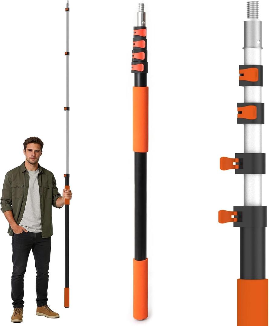 AgiiMan 26FT Reach Telescoping Pole - 5 to 20FT Extension Pole, Portable Aluminum Telescoping Rod with Easy Flip Lock, Paint Roller Extension Poles for Paint Dusting, Window Cleaning