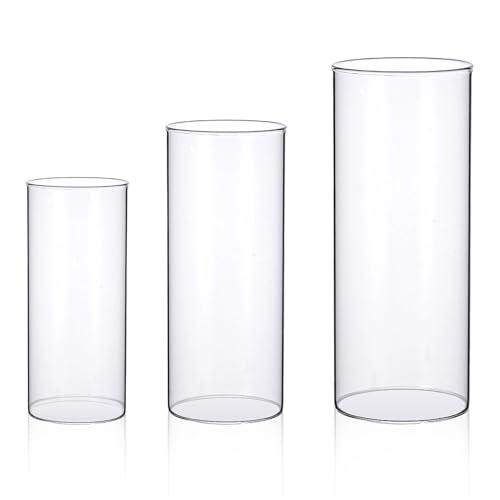 yshengood 3 Pcs Hurricane Glass Candle Holder, Open Ended Cylinder Candle Holder Bottomless Glass Candle Holder for Pillar Candle