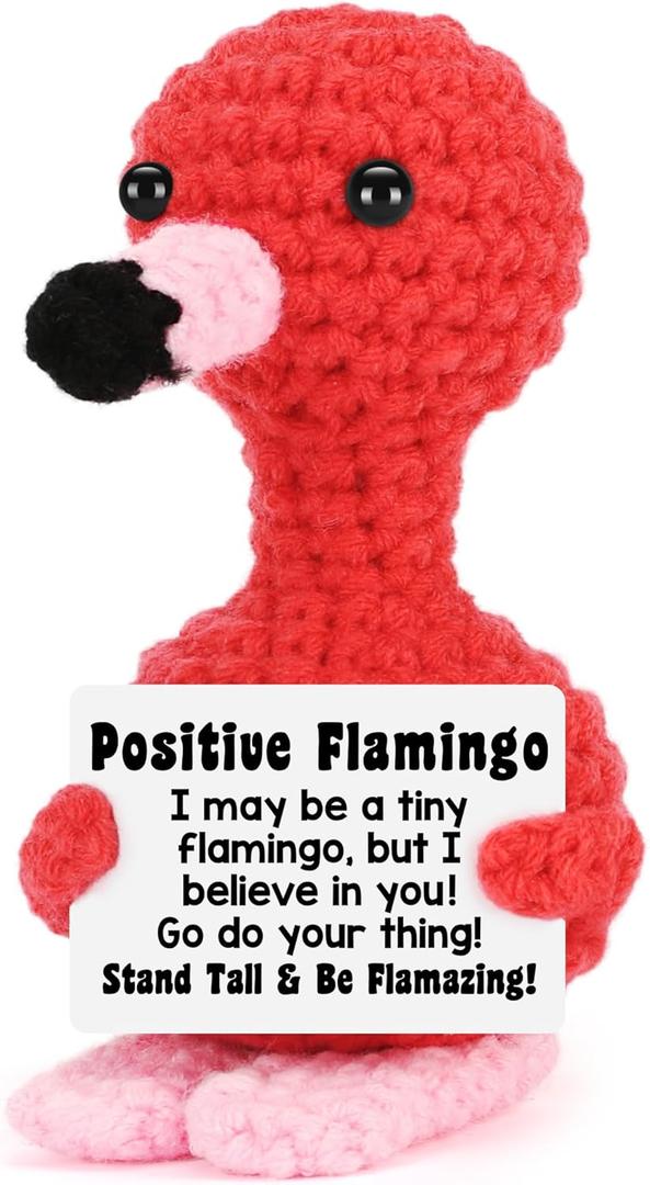 2 x Positive Flamingo Gifts for Women Teen Girls, Birthday Gifts for Friend Coworker Her, Back to School Gift for Students, Christmas Stocking Stuffers Positive Crochet Animals Handmade Crochet Flamingo, (Mix)