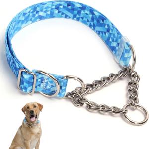 Stainless Steel Chain Collar Martingale, No Pull Slip Cinch Choker Choke Collar Training Escape Proof Heavy Duty Dog Collar for Small Medium Large Pet Boy Male Dogs, Blue XL (XL(Neck22-28"))
