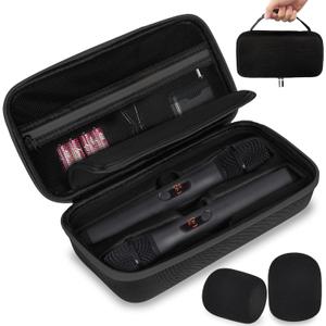 Wireless Microphone Case Compatible with JBL Wireless Two Microphone System, Handheld Dual Mic Travel Bag for Party Box, Singing, Karaoke for JBL mic, Receiver, Adapter, AA Batteries -Black (Box Only)