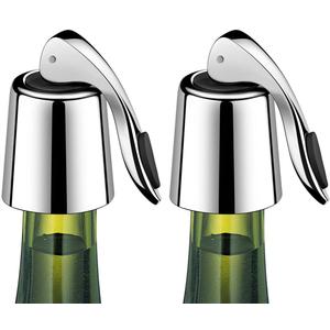 ERHIRY Wine Stoppers Set of 2 - Stainless Steel Wine Bottle Stopper with Silicone Seal, Reusable Beverage Preserver, Freshness Keeper, Premium Bottle Sealers, Ideal Wine Saver Accessory Gift Set (2 PACK - Silver)