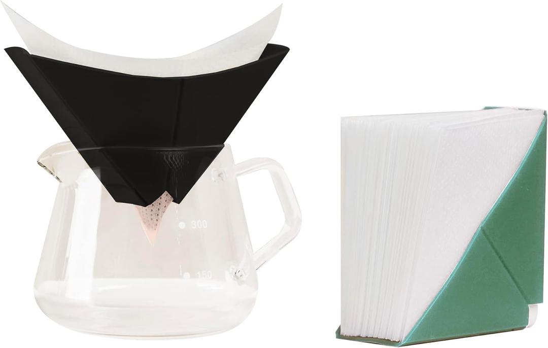 Pour Over Coffee Maker Set  Premium Non-Woven Filters 2 Color Portable Silicone Dripper, No Pre-Rinsing, Adjustable Flow Rates, Perfect for Home, Travel & Camping (Black/Green)