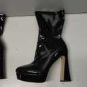 Women's Mid Calf Platform Boots Round Toe High Heel GoGo Short Boots Chunky Heel Comfortable Booties with Side Zipper for Ladies Sexy Cute (US 9, Black Patent)