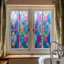 Lattice Privacy Window Film Glass Tint Colorful Rainbow Static Cling Decals for Home Anti UV and Heat Control Non-Adhesive Window Covering 17.7x78.7In