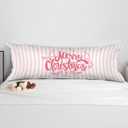 Pink Striped Christmas 20x54 Body Pillow Cover with Zipper,Merry Christmas Decor,Coquette Preppy Pink Bow Xmas Striped Decorative Long Hug Pillow Cases for Bed Couch