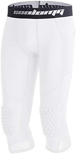 COOLOMG Basketball Leggings with Knee Pads for Kids Youth 3/4 Compression Pants Capri Tights Side Pockets M