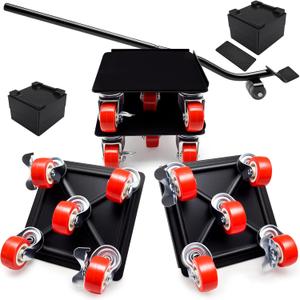 Heavy Duty Industrial Furniture Movers with Wheels, Dolly, Lifter, Sliders, 5 Rollers Casters Cart, Black, 1200 lb Capacity