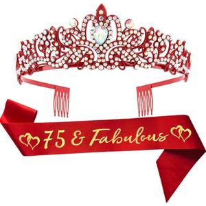 75th Birthday Sash and Tiara for Women Red 75 Fabulous Birthday Decorations Happy Birthday Party Favor Supplies Gifts for Her (One Size)