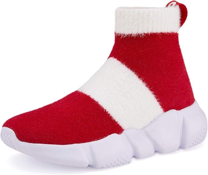 CHUI Boys Girls Breathable Sneakers Mesh Lightweight Easy Walk Casual Slip-On Athletic Running Walking Shoes (Little Kid/Big Kid) Red &White Size 31
