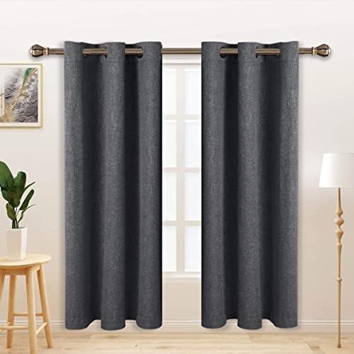 LORDTEX Linen Look Textured Blackout Curtains with Thermal Insulated Liner - Heavy Thick Grommet Window Drapes for Bedroom, 40 x 63 Inches, Grey, Set of 2 Panels