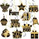 40th Birthday Decorations - 30Pcs Happy 40th Birthday Hanging Swirls Streamers for Men Women Black Gold Vintage 1986 Birthday Ceiling Hanging Decor for 40 Years Old Birthday Anniversary Party Supplies