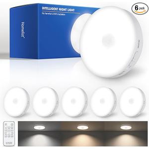 Homelist Upgraded Ultra Bright Motion Sensor Lights Indoor Rechargeable, 6 Pack Puck Light with Remote, 1500mAh Battery Operated Sensor Night Light for Stairs, Cabinet, Bedside, Closet