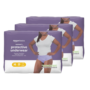 Basics Incontinence Underwear for Women, Protective, Disposable, Postpartum, Maximum Absorbency, Medium, Lavender, 60 Count (3 Packs of 20)