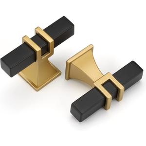 Haliwu 10 Pack Cabinet Knobs, Black&Gold Kitchen Dresser Drawer Handles, T-bar Hardware