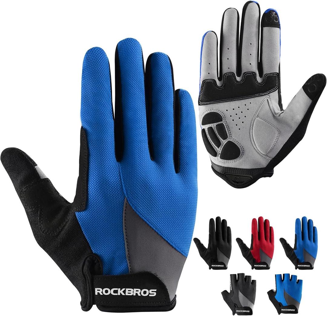 ROCKBROS Cycling Gloves for Men Women - Breathable Gel Pad Road Mountain Bike Gloves - Touch Screen Anti-Slip MTB Gloves for Cycling Workout Outdoor Sports (Small, Full Blue)