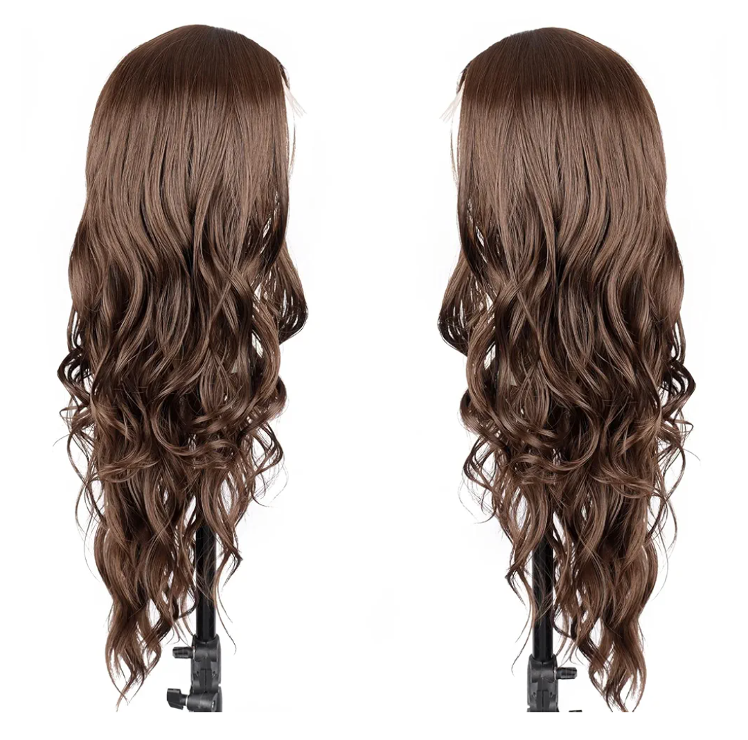 Long Wavy Wig for Women 26 Inch Middle Part Lace Hairline Curly Wavy Wig Natural Looking Synthetic Heat Resistant Fiber Wig for Daily Party Use (88/10, 26inch)