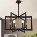 21.6" Black Chandelier for Dining Room, 6-Light Geometric Farmhouse Dining Room Fixture, Modern Foyer Lighting Fixtures, Industrial Hanging Pendant Lights for Kitchen Island, Living Room, Entryway (Matte Black-21.6"(No assembly required))