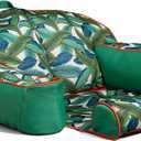 Big Joe Lazy Lounger No Inflation Needed Pool Float with Footrest and Headrest, Quick Draining Fabric (Tropical Palm Green)