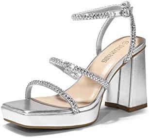 DREAM PAIRS Women's Platform Strappy Heels Open Toe Ankle Strap Square Party Sandals Y2K Dress Shoes, Size 10