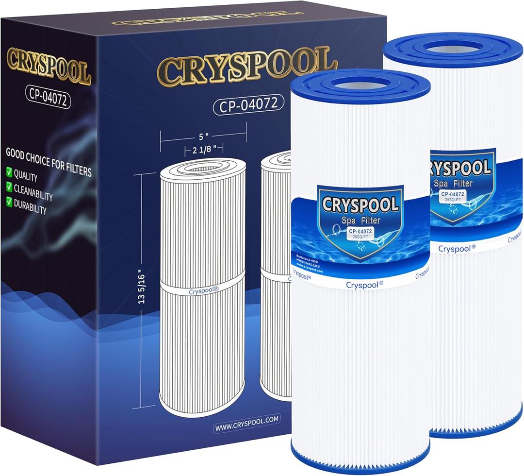 Cryspool 04072 Filter Compatible with PRB25-IN Hot Tub Filter, C-4326, FC-2375, 3005845, R172327, R173429, 33521, 25392, 817-2500, 5X13 Drop in Spa Filter, 2 Pack