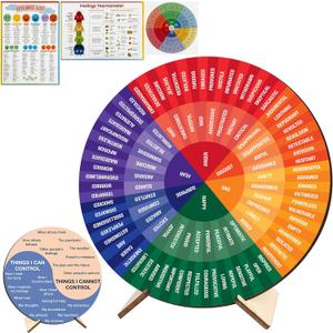 BOYESE Feelings Wheel Therapy Office Desk Decor, Double Sided Emotion Wheel Chart for Mental Health Decor, Counseling Office Must Haves, Therapist Gifts, Mental Health Feelings Chart (Wheel 10)
