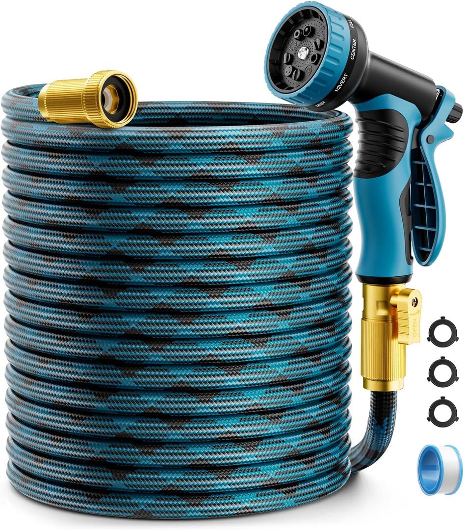 Garden Hose, Non-Expandable Water Hose 125 ft, Flexible, Kink & Leak Proof Water Pipe with 10-Function Spray Nozzle, Lightweight Outdoor Hose for Yard, Lawn, Car Wash, RV and Home Use