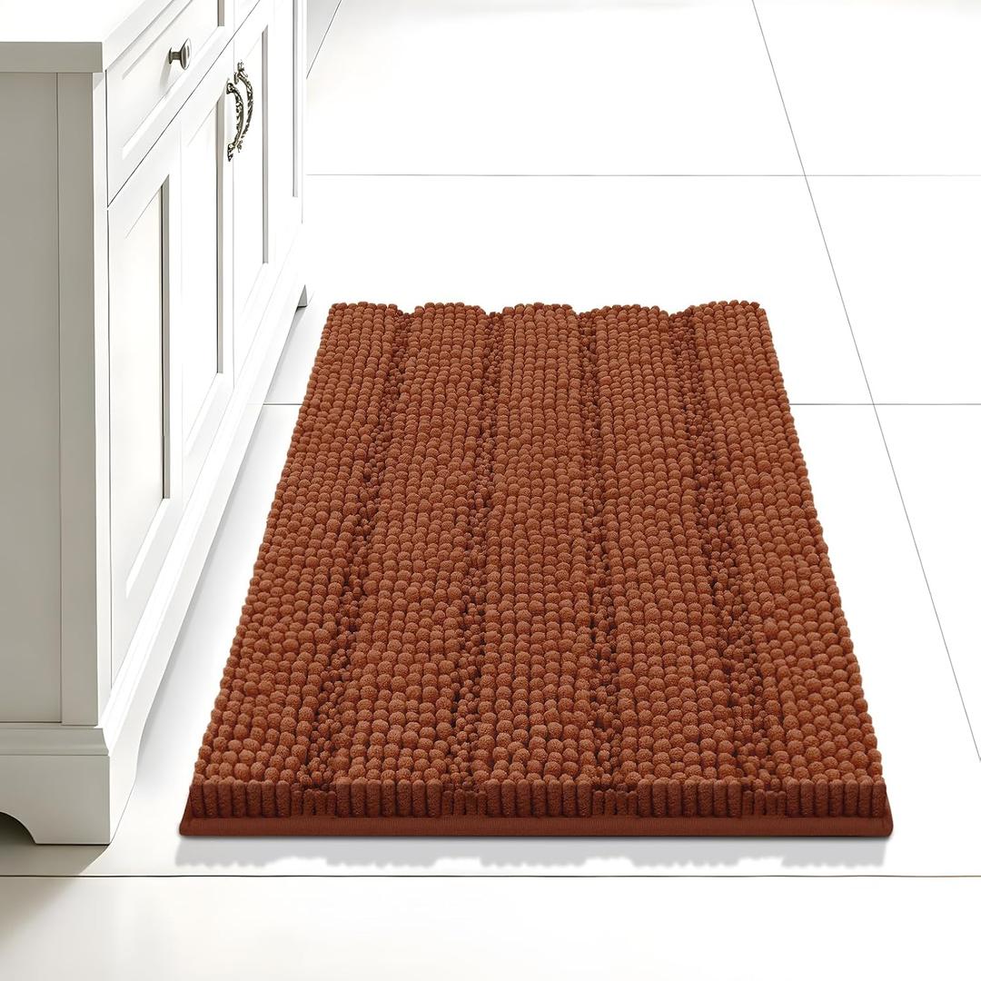 Bcoimo 24"x17" Chenille Bath Mat Non-Slip with Backing Bath Rug Ultra-Absorbent and Machine Washable Bathroom Mat Quick-Dry Design. Ideal for Bathroom and Tub Areas