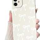 NITITOP Compatible with iPhone 12 Case Cute Bow Knot Ribbon Pattern for Girls Women Trendy Bowknot Slim Fit TPU Bumper Silicone Shockproof Full Camera Protection Cover - White