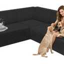 ALIECOM Corner Sectional Couch Covers Waterproof Washable L Shape Sofa Cover Protector Geometric Jacquard Sectional Slipcover Furniture Cover with Adjustable Strap for Pet Dog (Large, Black)