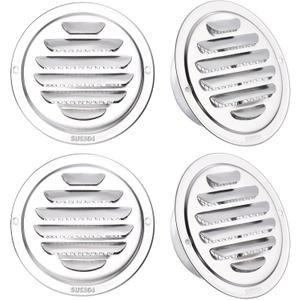 PATIKIL 304 Stainless Steel Air Vents, 3 Inch, 4pcs Round Louver Grille Vent Cover, Screen Mesh Soffit Air Outlet for Wall Ceiling Floor Ventilation